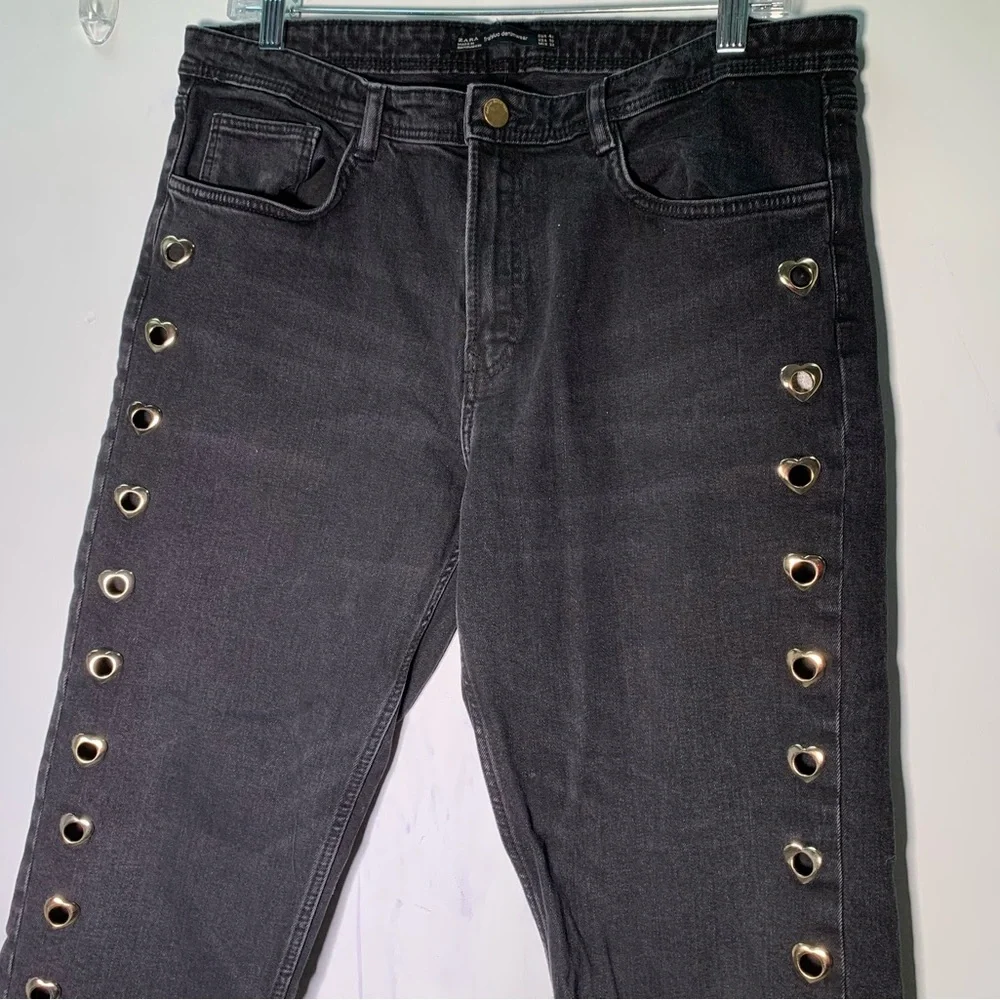 ZARA K BLACK JEANS WITH HEARTS ON THE SIZE SIZE 10 raw hem skinny - Picture 4 of 14